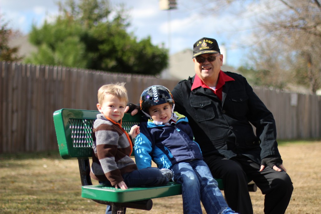 (Taking a much-needed break with Grandpa.)