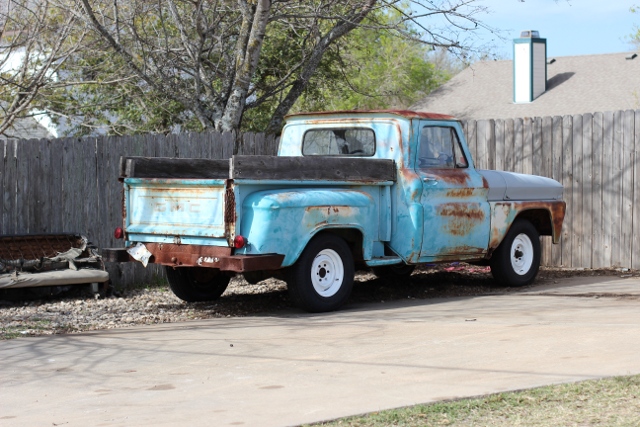 Walking with Cake: Old blue truck