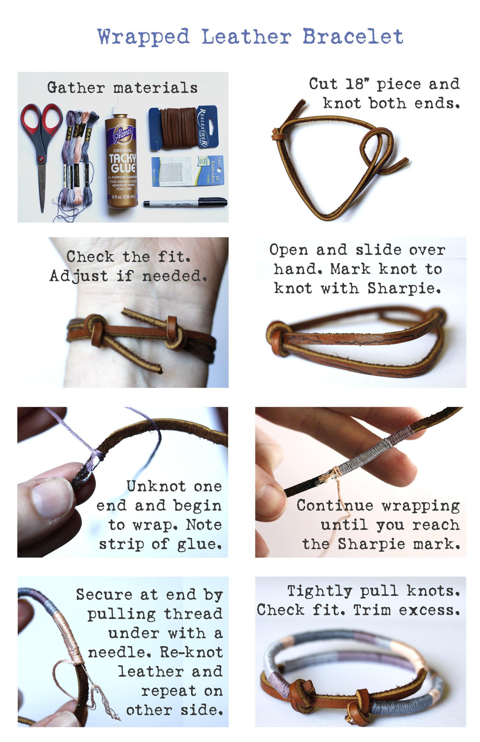 Walking with Cake: wrapped leather bracelet instructions by Jen