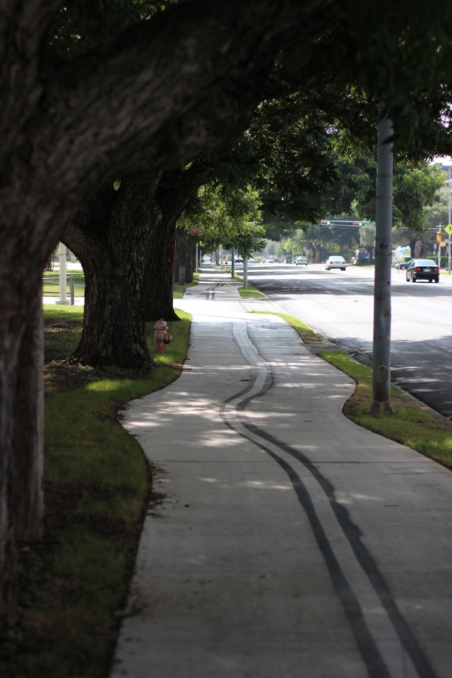 Walking with Cake: Austin sidewalk