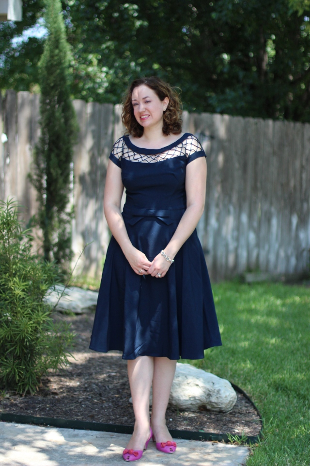 pink shoes with navy dress