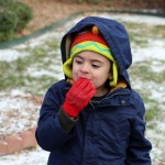 (James eating snow.)