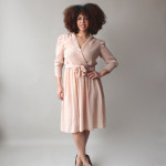 Walking with Cake: Brown Bag Plus Peach Surplice Cut Belted Dress