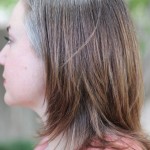 (My natural color at the roots with a toner in the middle to cancel out my old highlights.)